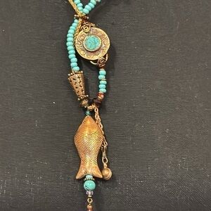Asian or Tibetan Copper Fish exquisite Turquoise Necklace Gorgeous!!!